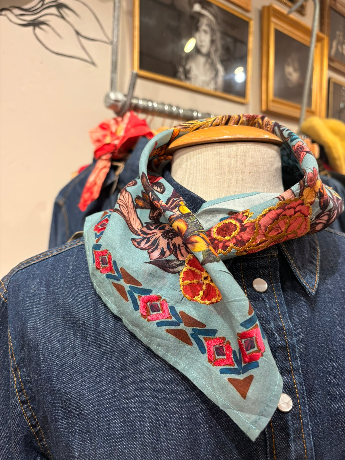 Aqua Mist Floral Print Cotton Scarf