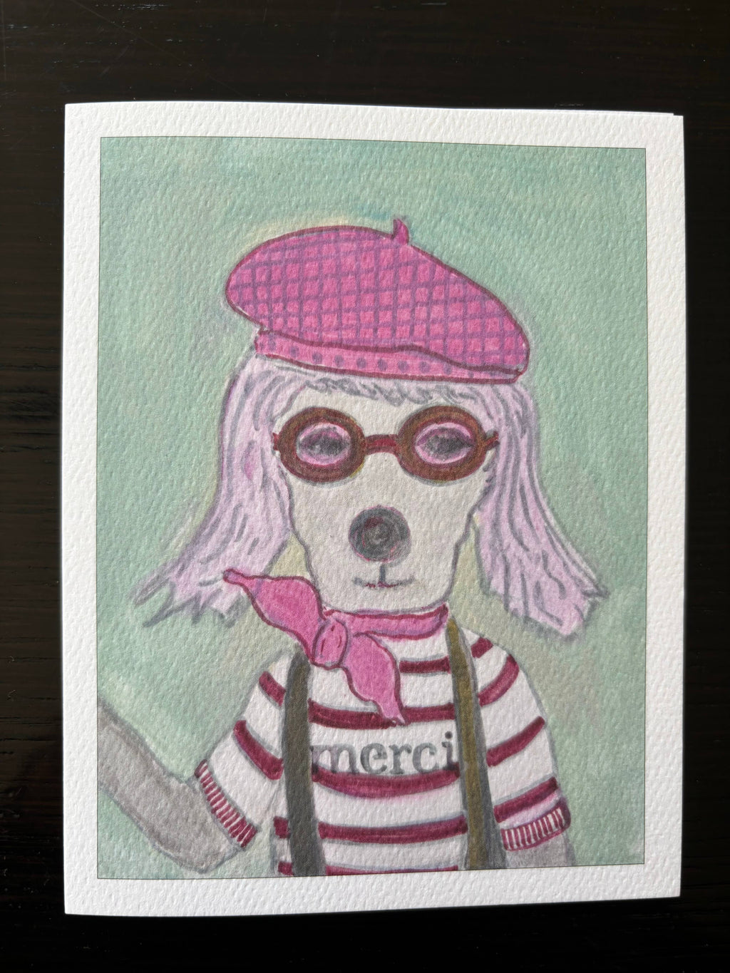 Merci thank you dog card fashionably French
