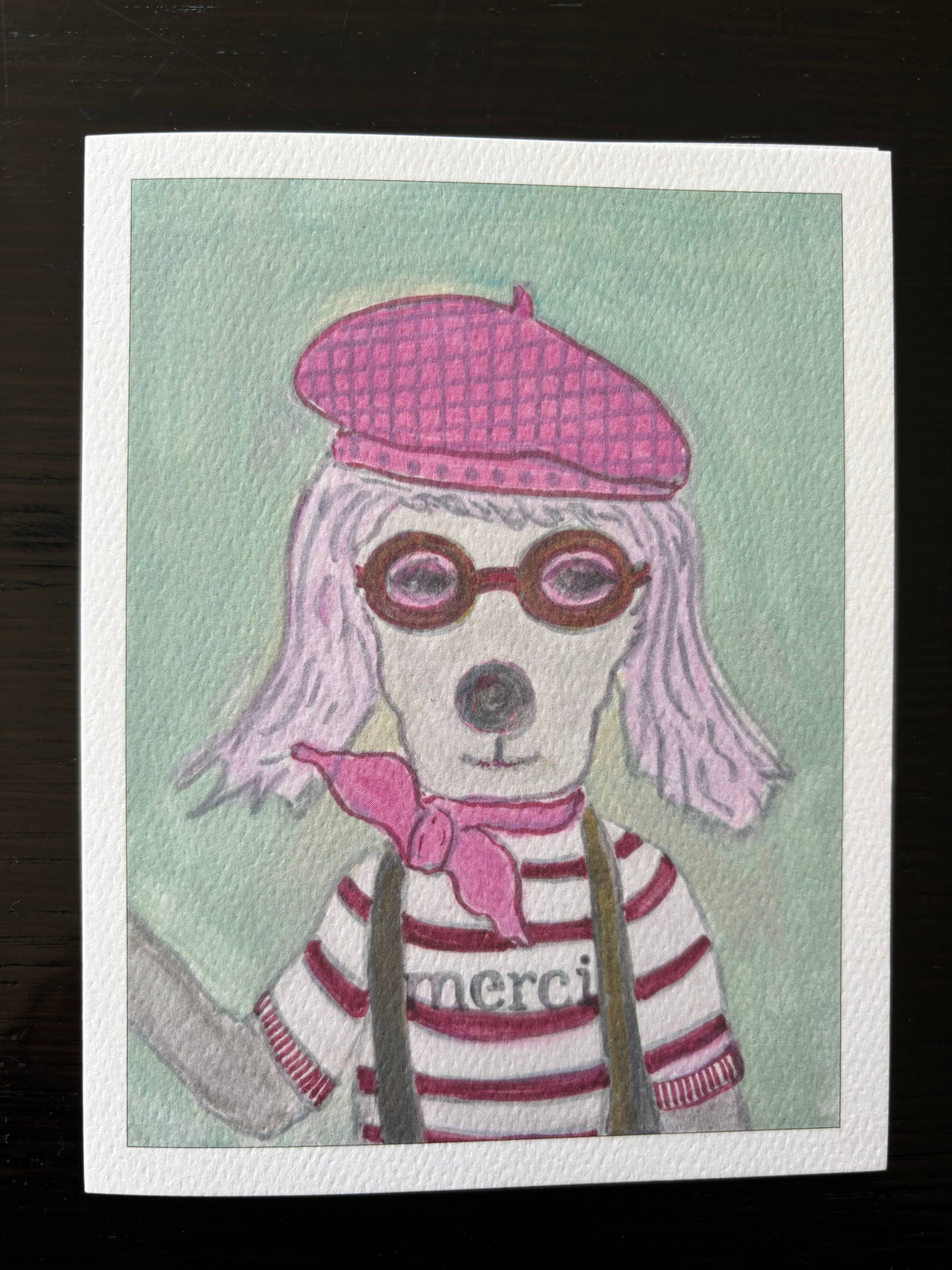 Merci thank you dog card fashionably French