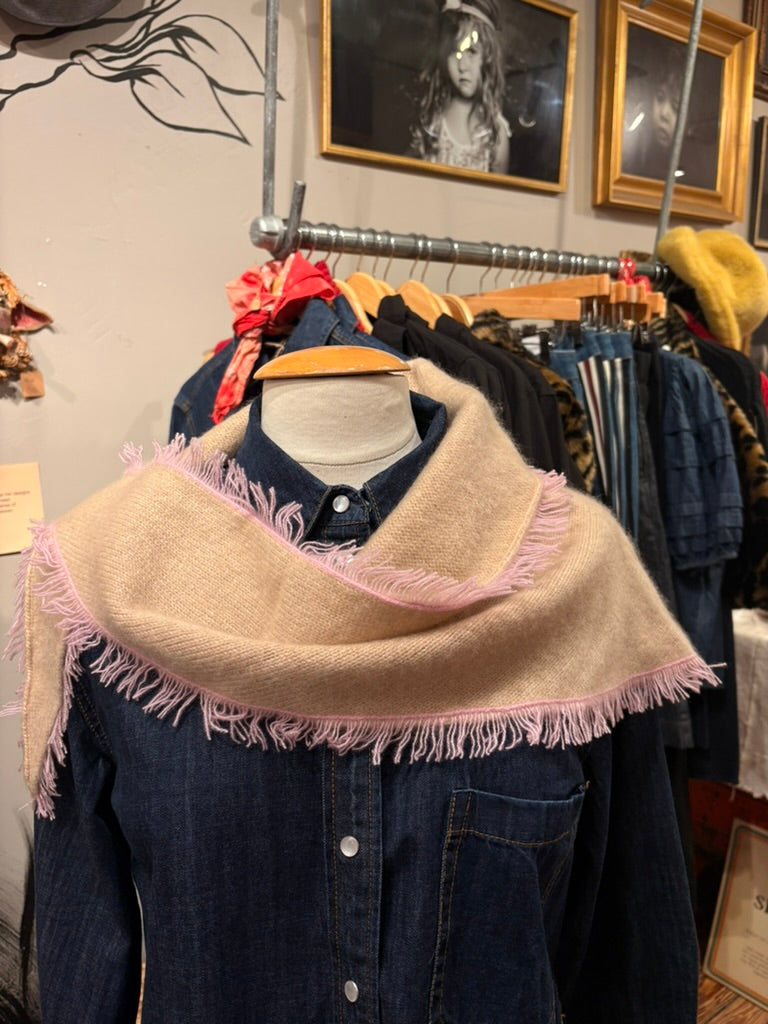 Beige Fringe Edge Triangle Scarf