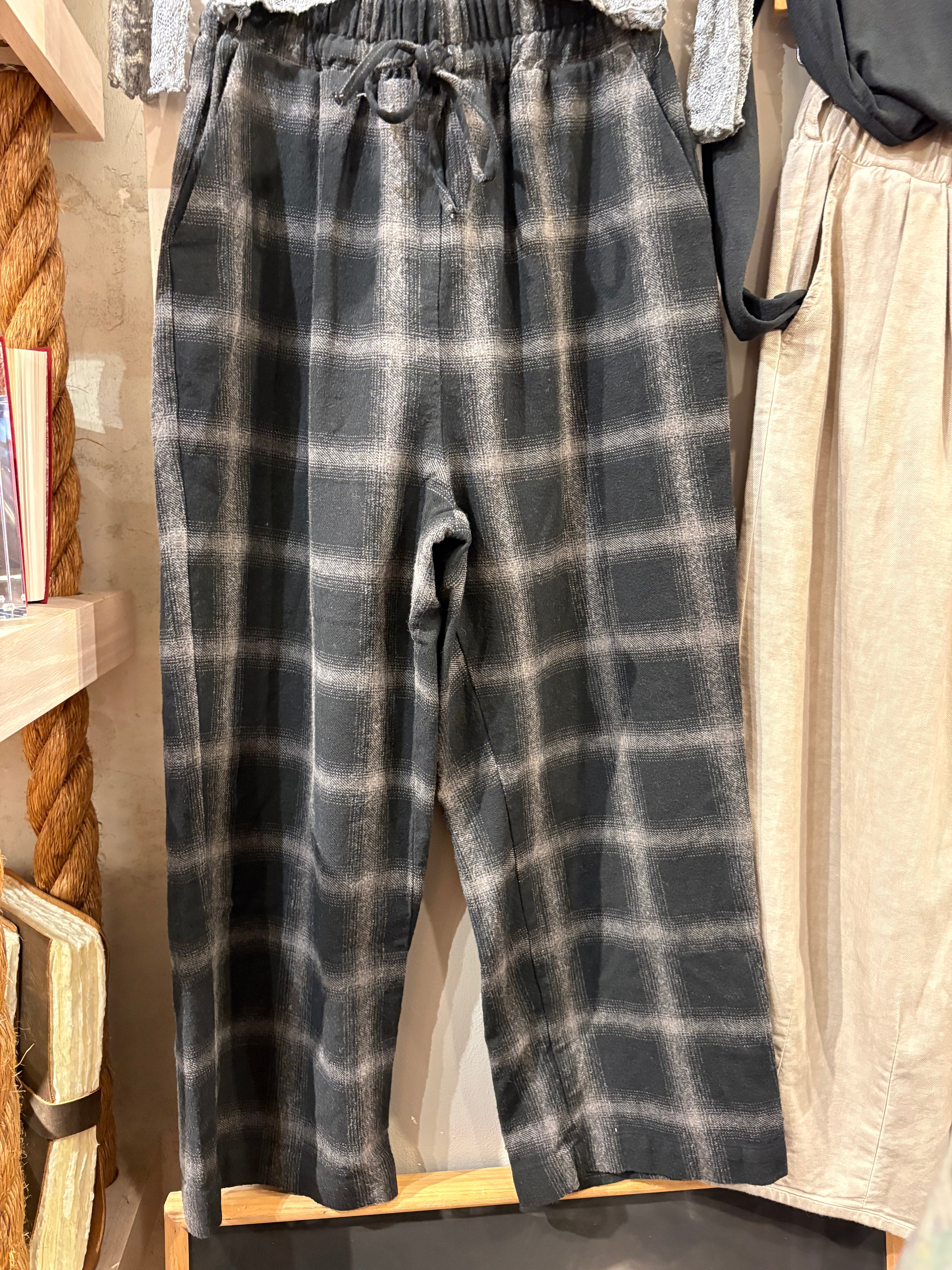 Plaid Pants with Drawstring