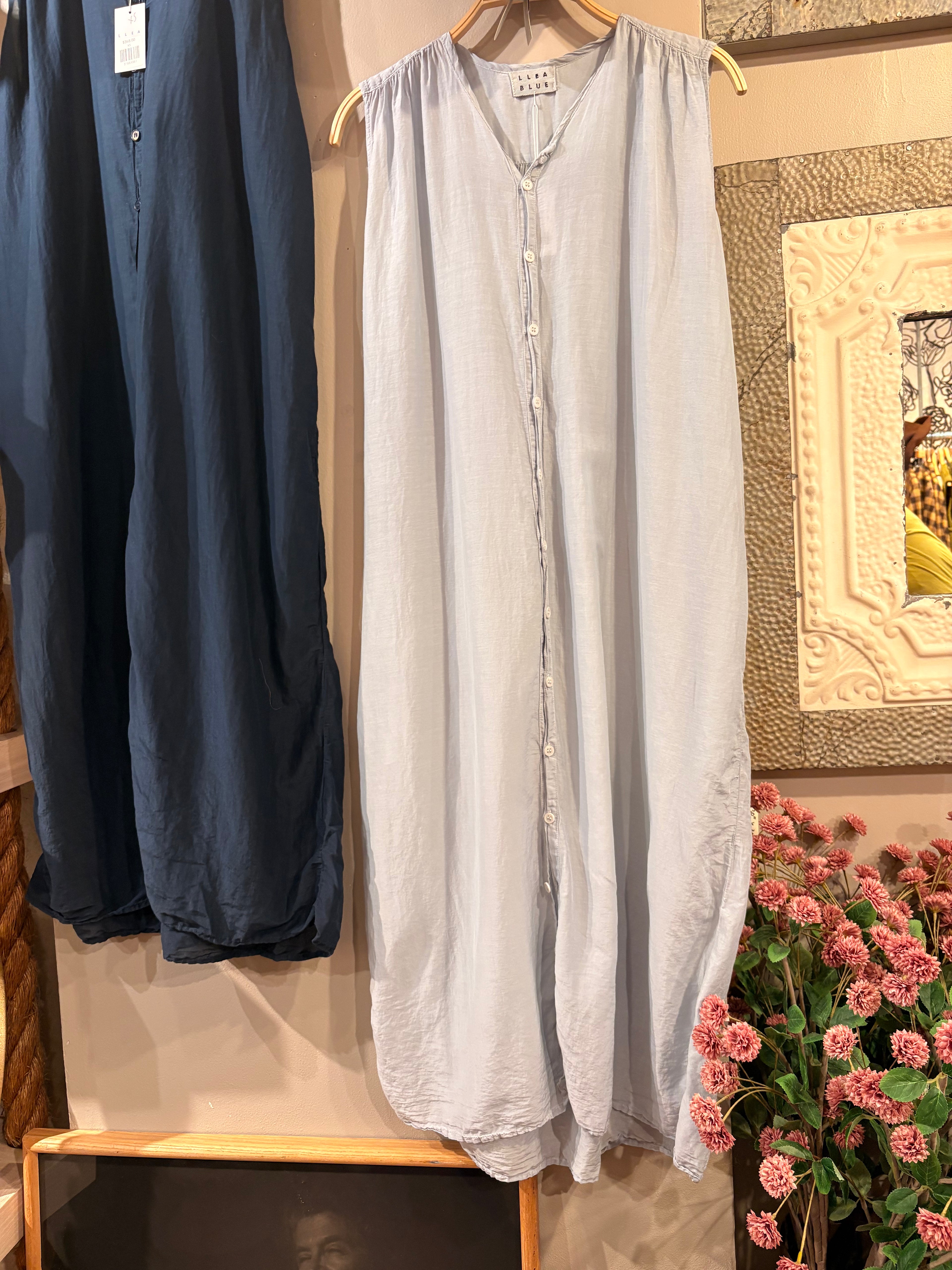 Sleeveless Silk Dress - Light Blue