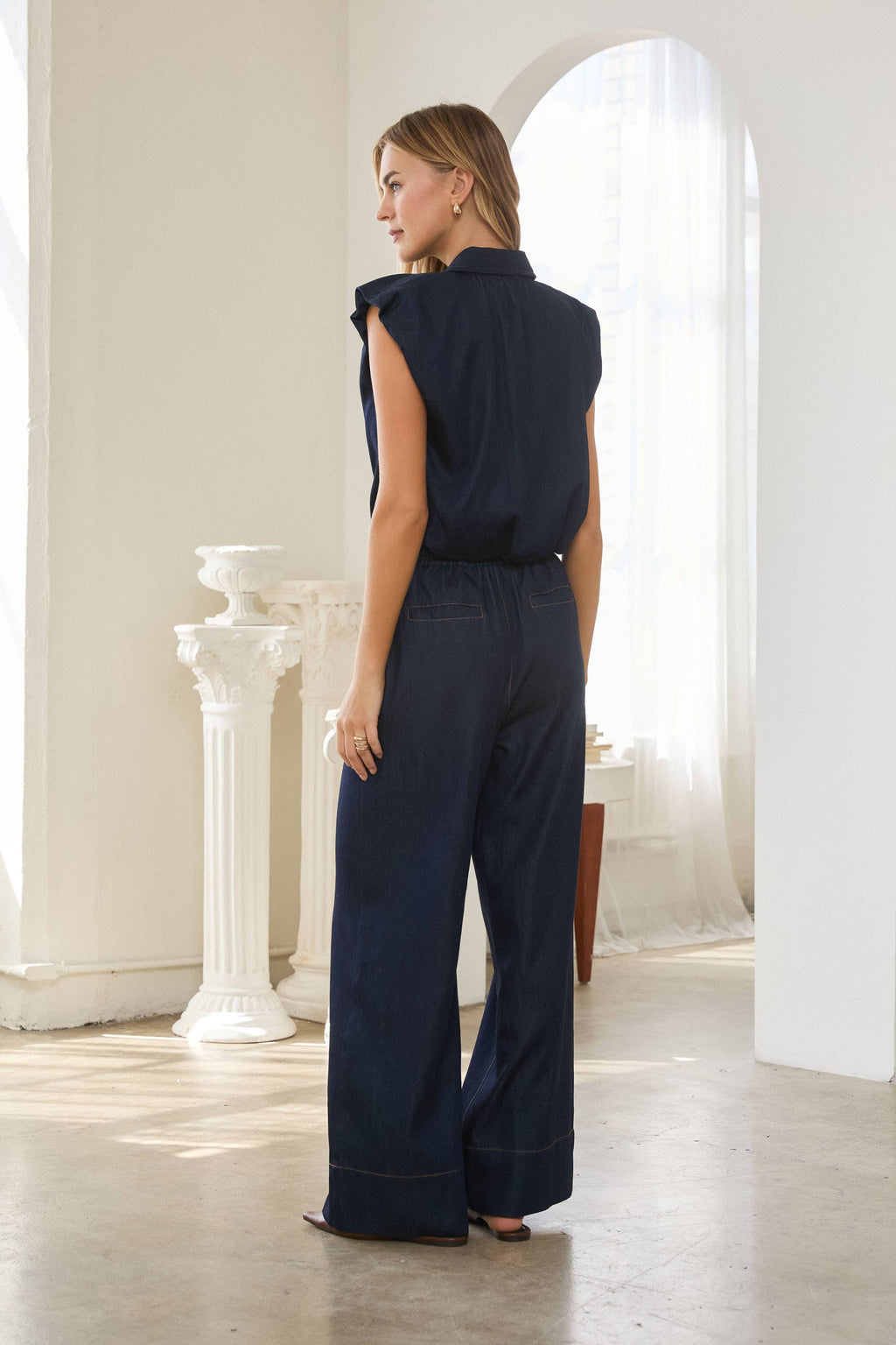 Structured Shoulder Cropped Denim Blouse