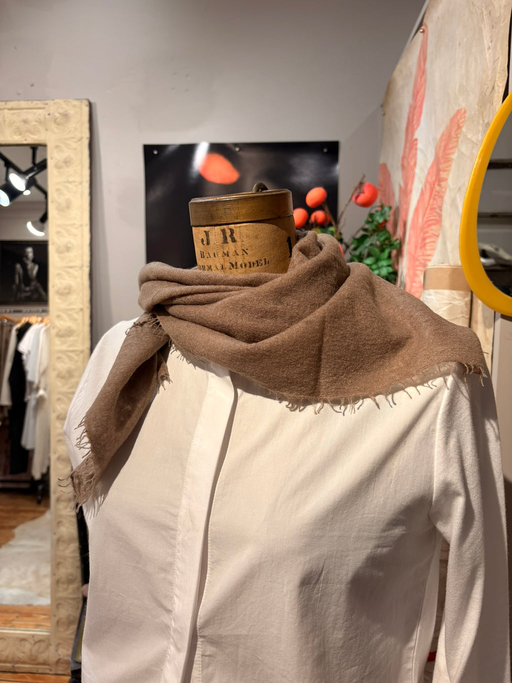 Taupe Solid Square Cashmere Scarf