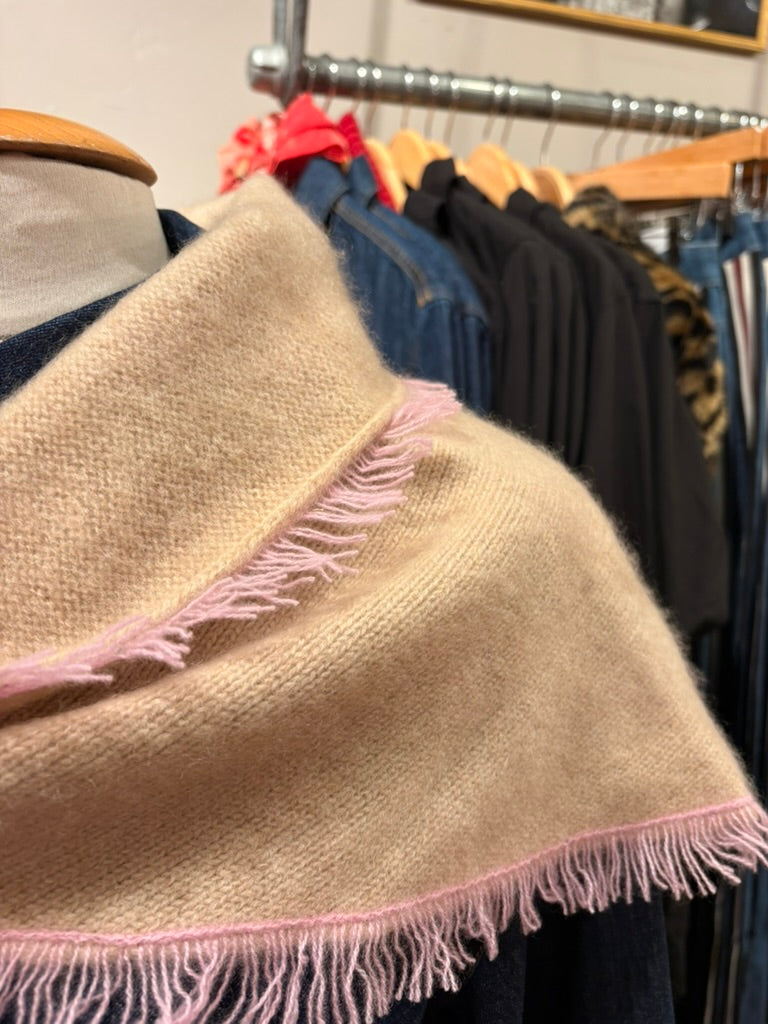 Beige Fringe Edge Triangle Scarf