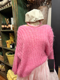 Hand Knit V Neck Sweater - Candy Pink