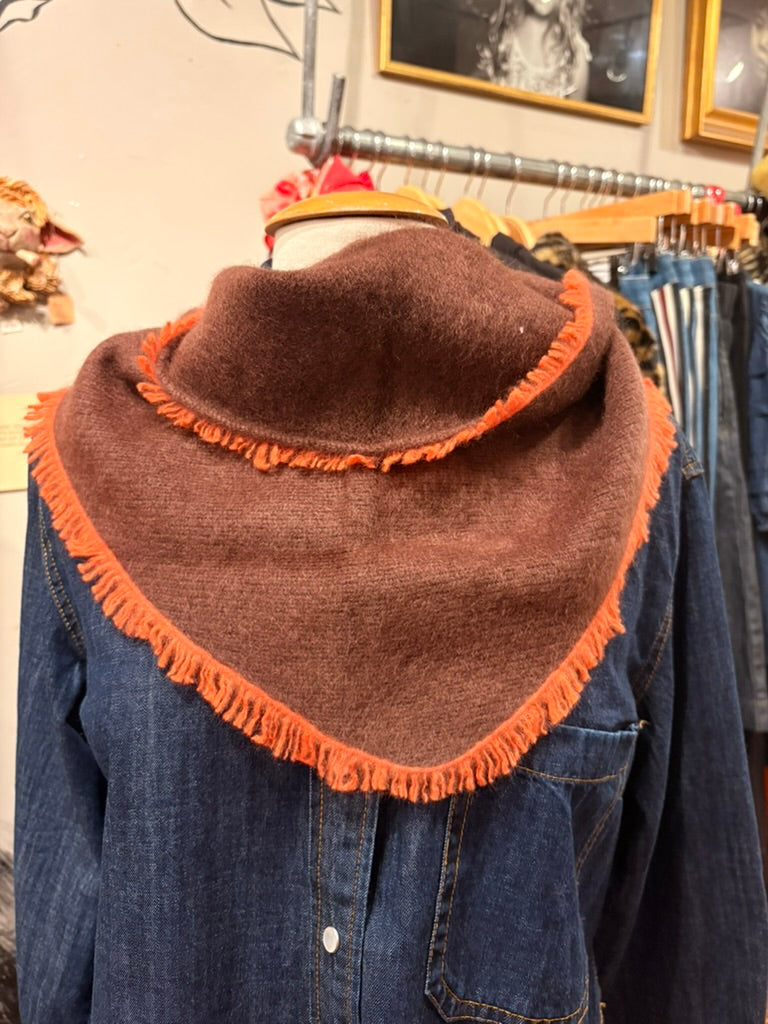 Coffee Fringe Edge Triangle Scarf