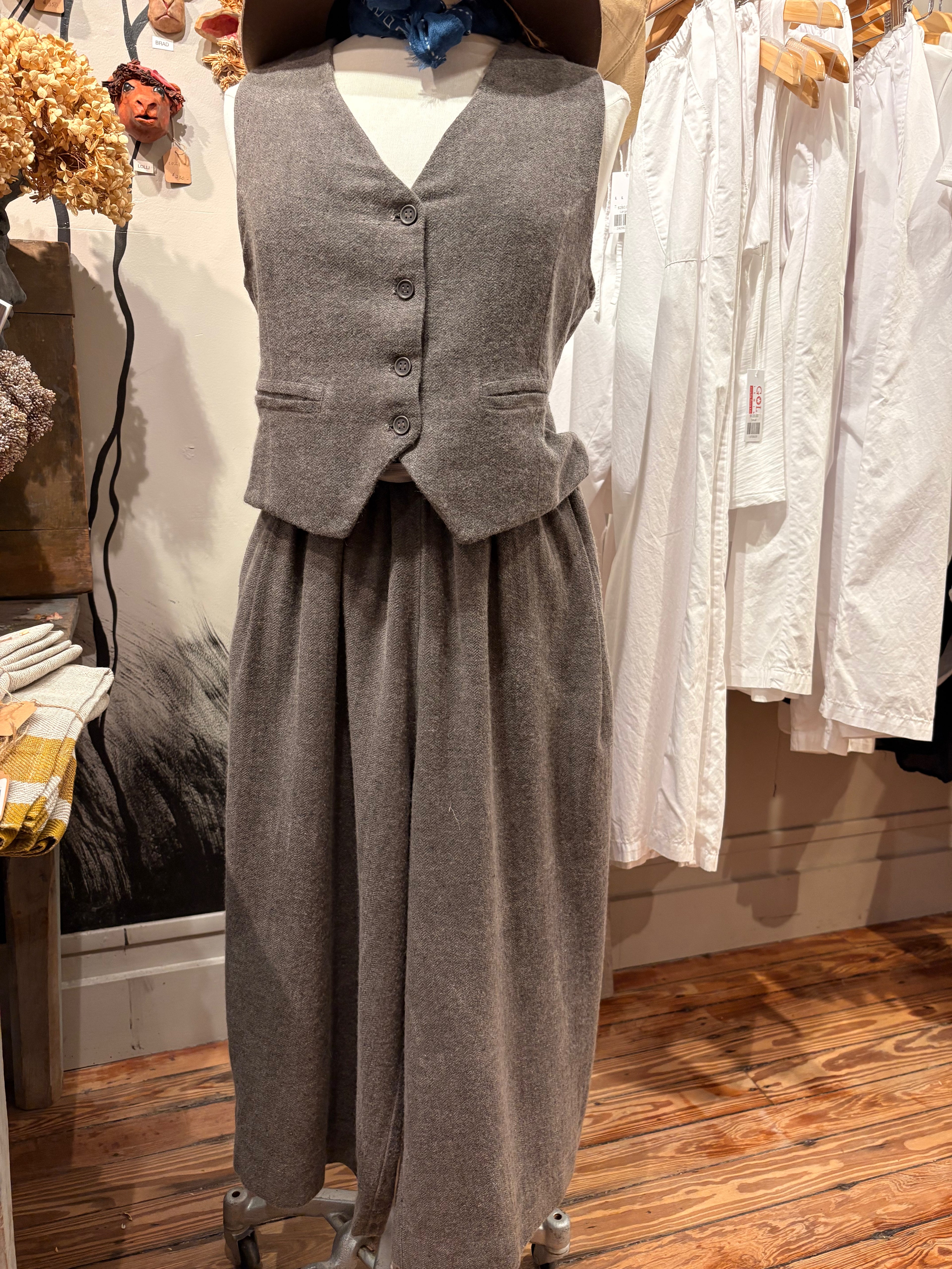 Wool-Silk Blend Vest with Back Tie