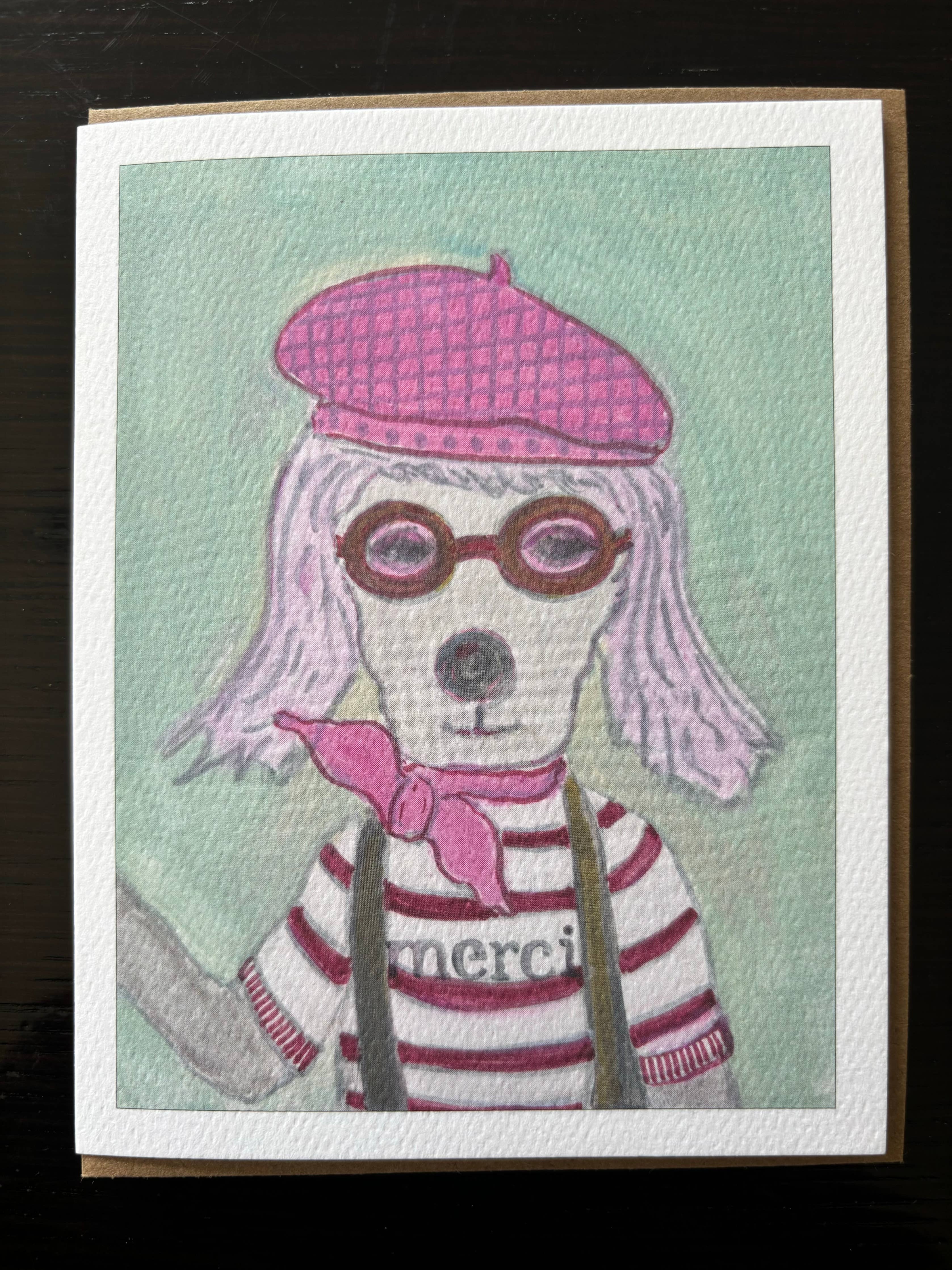 Merci thank you dog card fashionably French