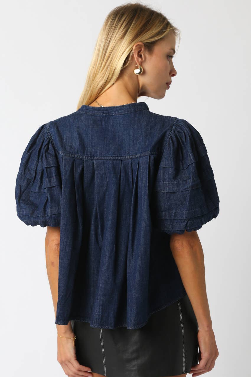 Puff Sleeve Denim Blouse