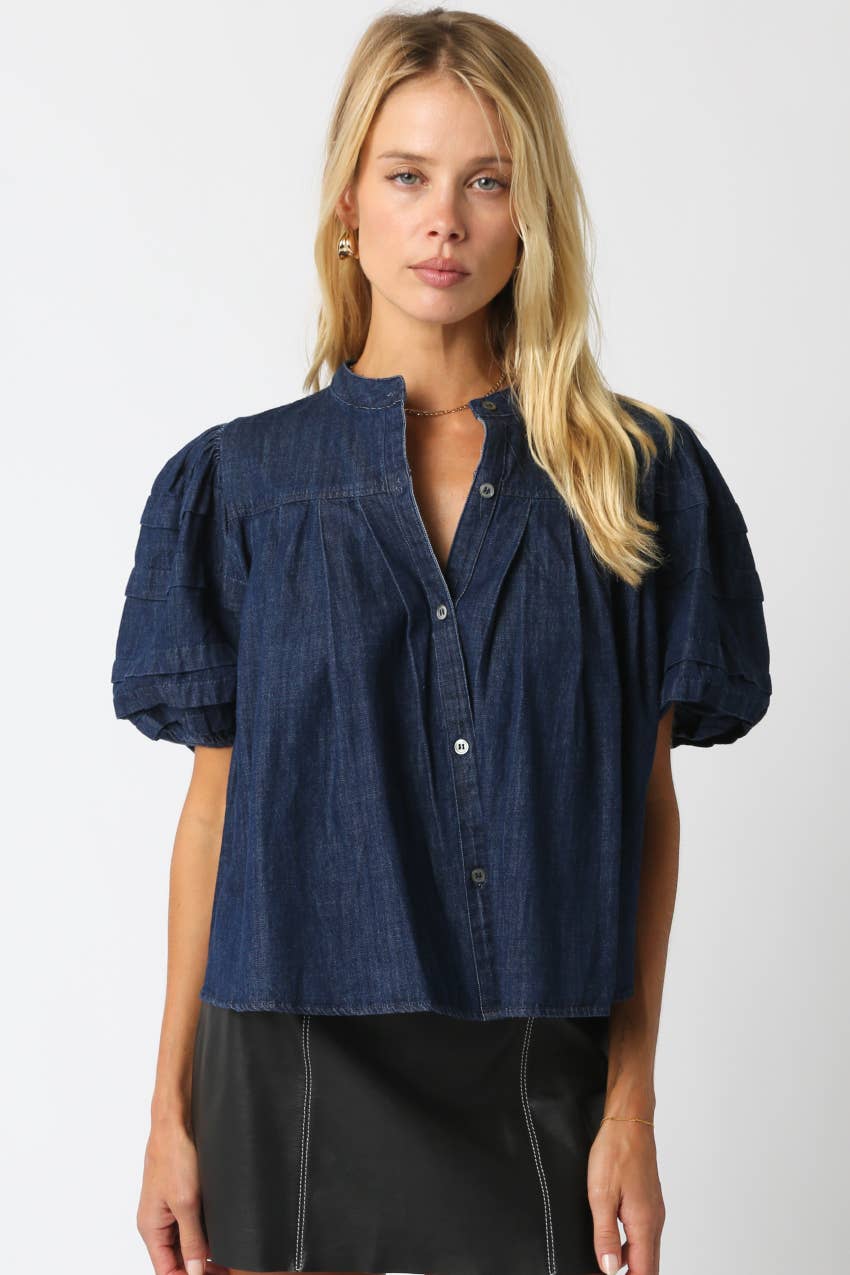 Puff Sleeve Denim Blouse