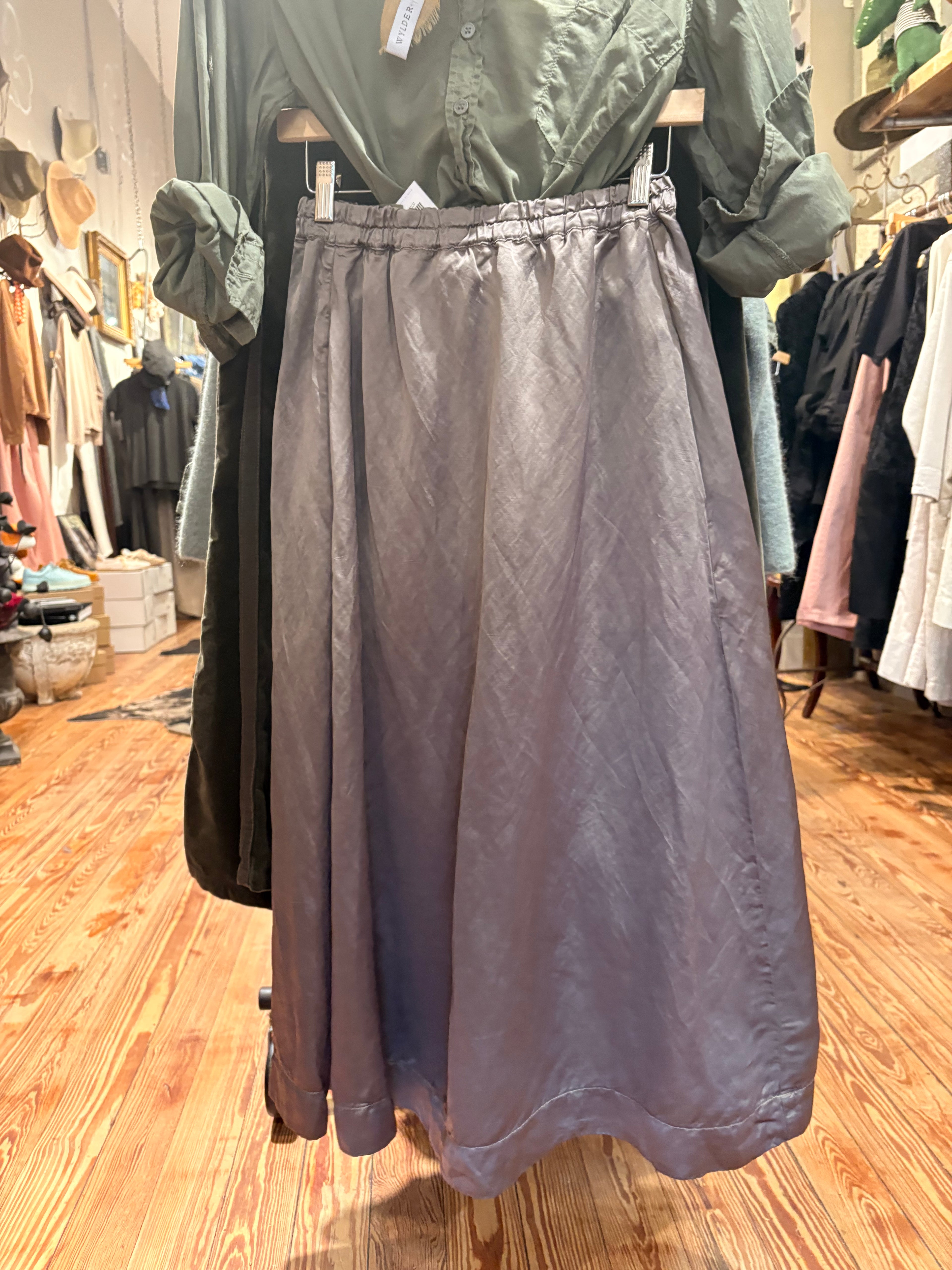 Washed Satin Skirt in Stone Grey