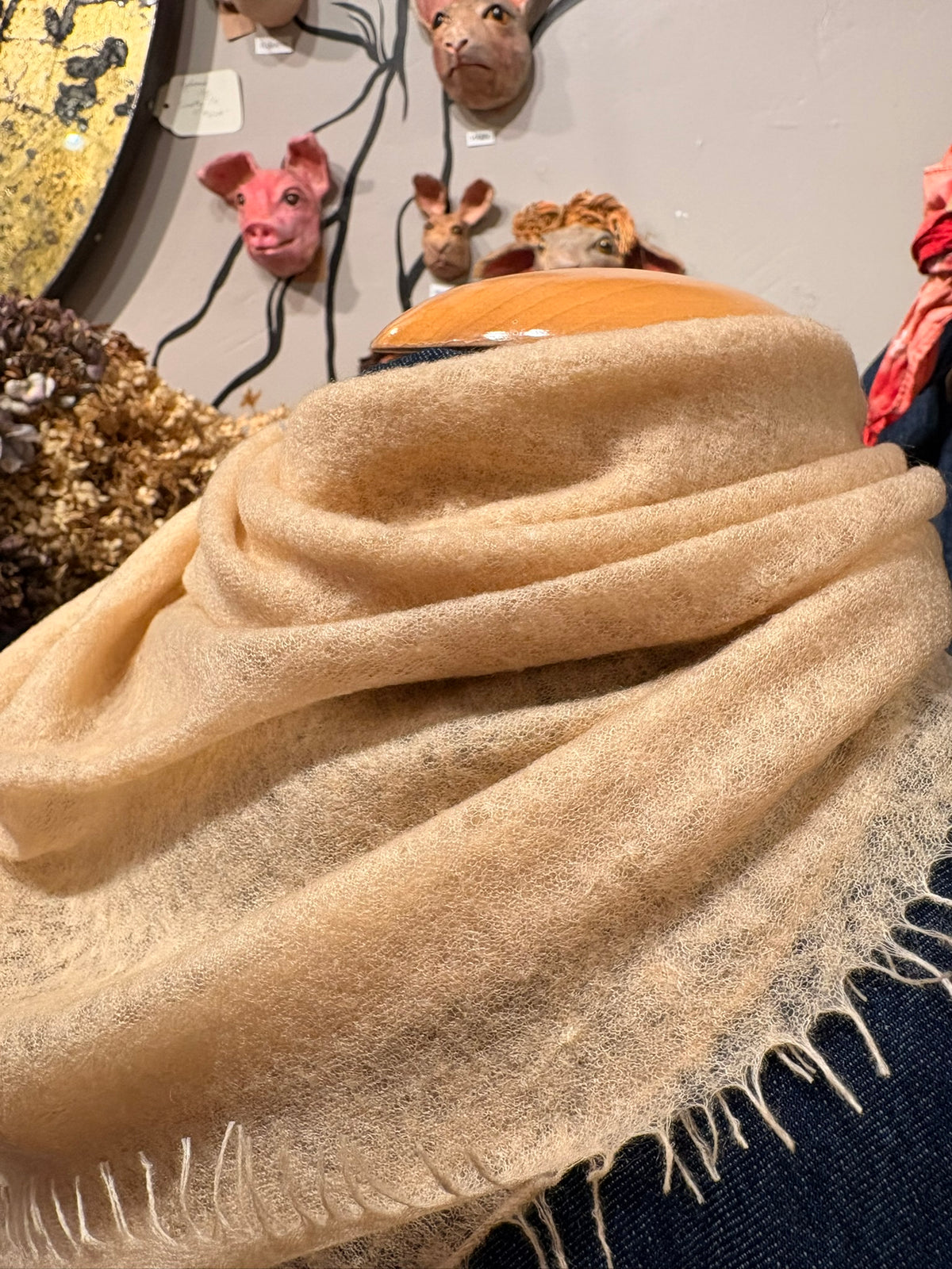 Apricot Solid Square Cashmere Scarf