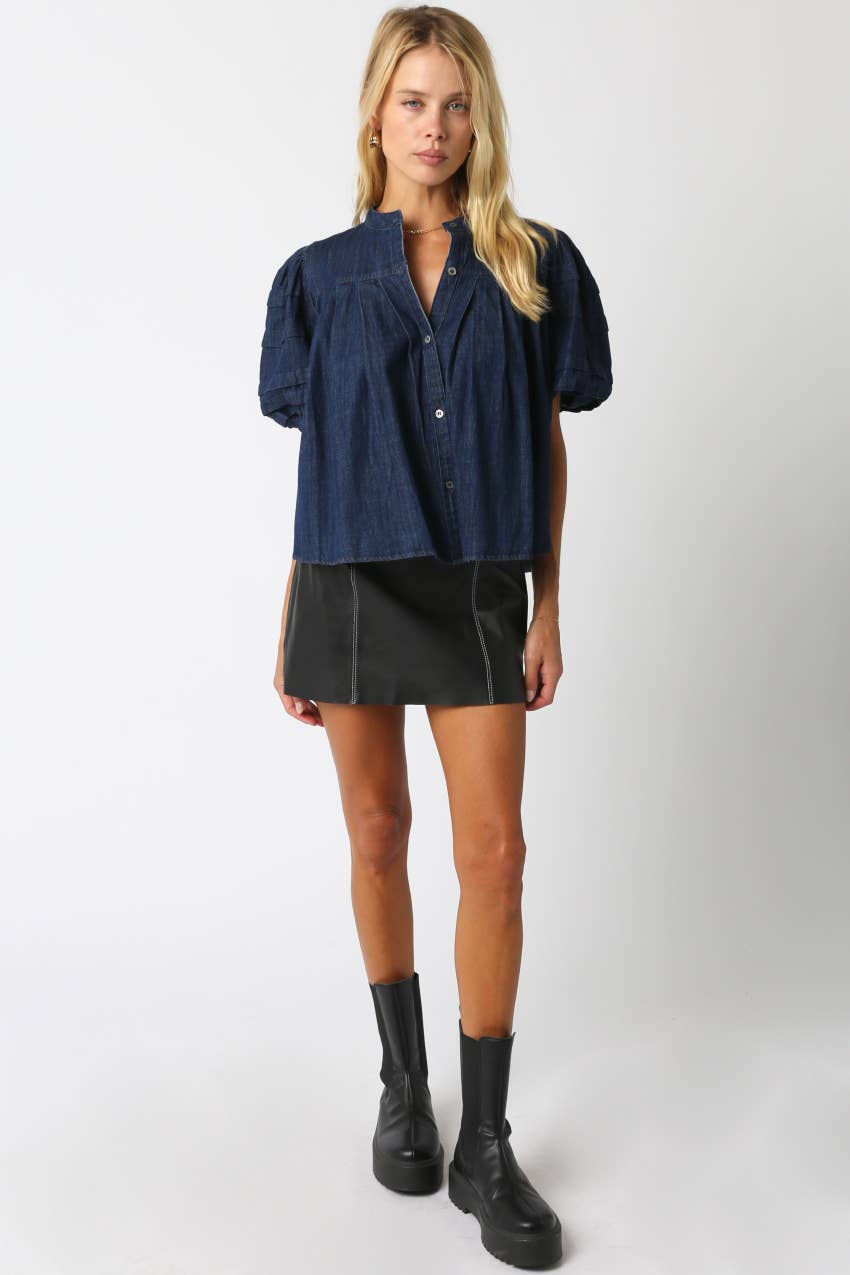 Puff Sleeve Denim Blouse
