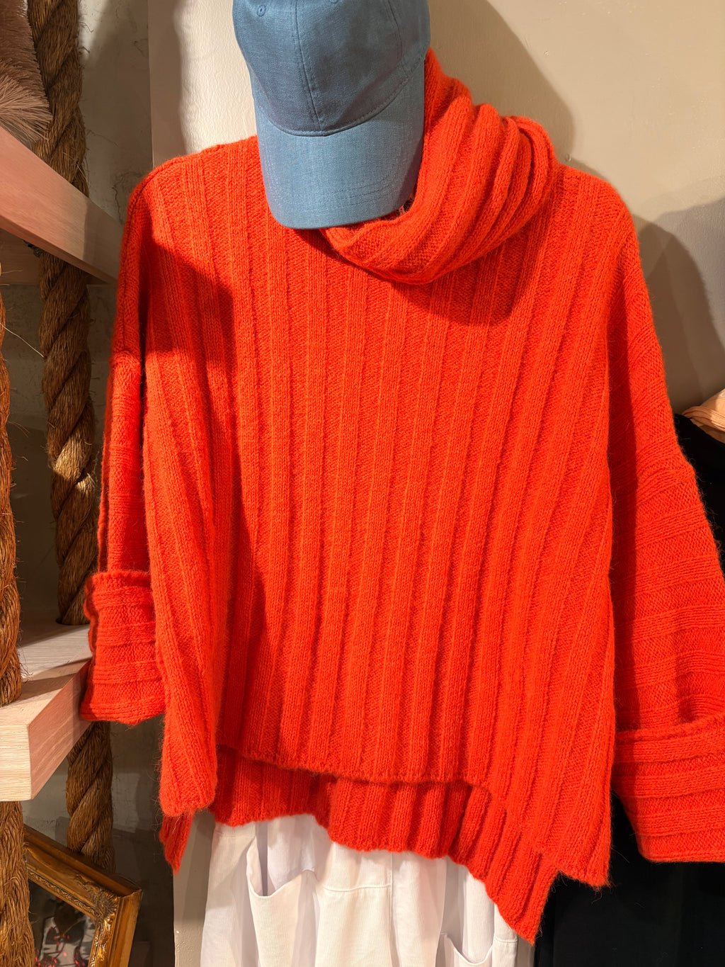Rib Funnel Neck Jumper - Orange Crush