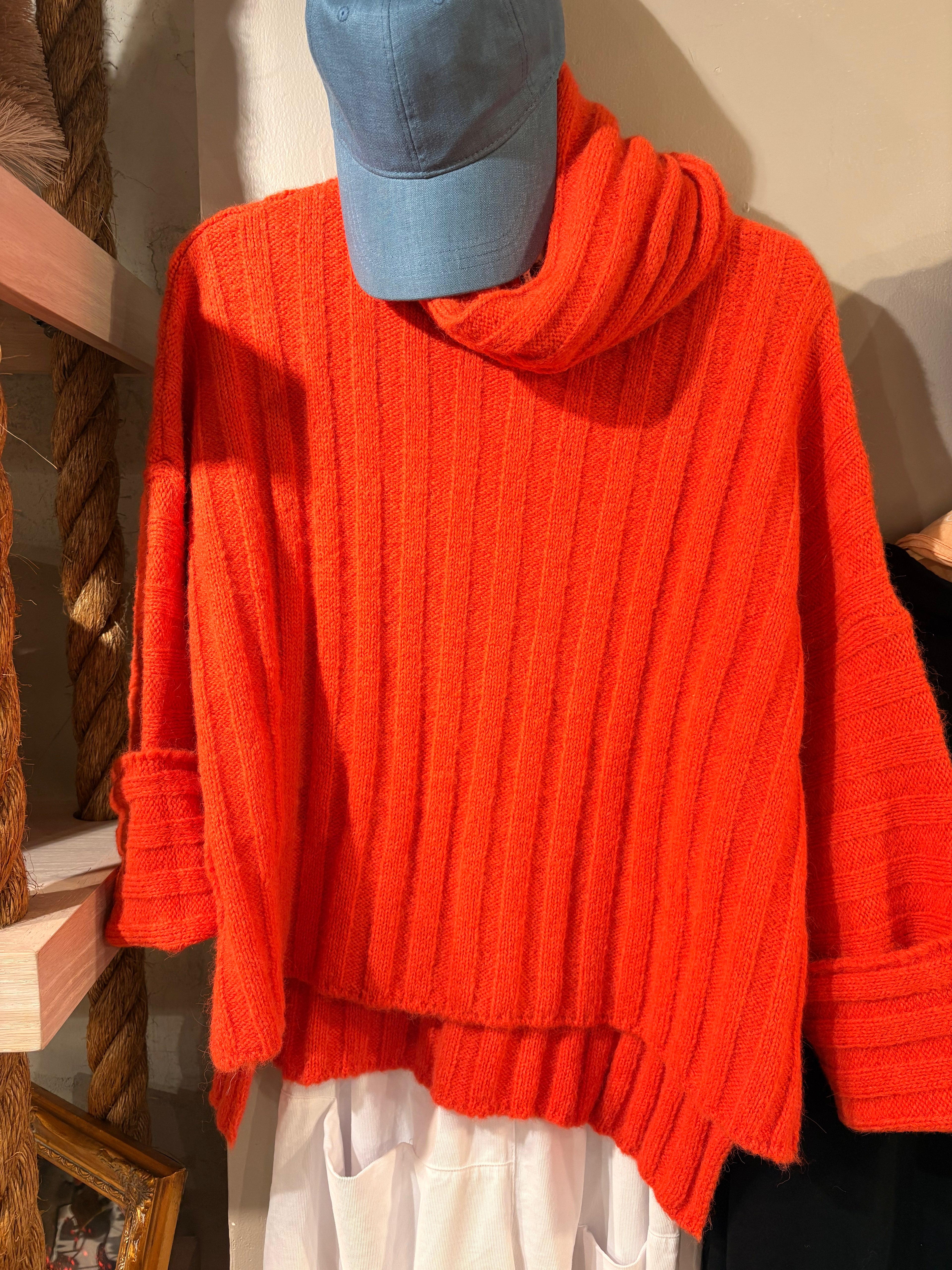 Rib Funnel Neck Jumper - Orange Crush