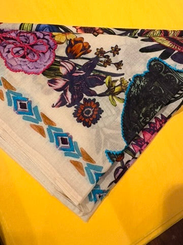 Soft Cream Floral Print Cotton Scarf
