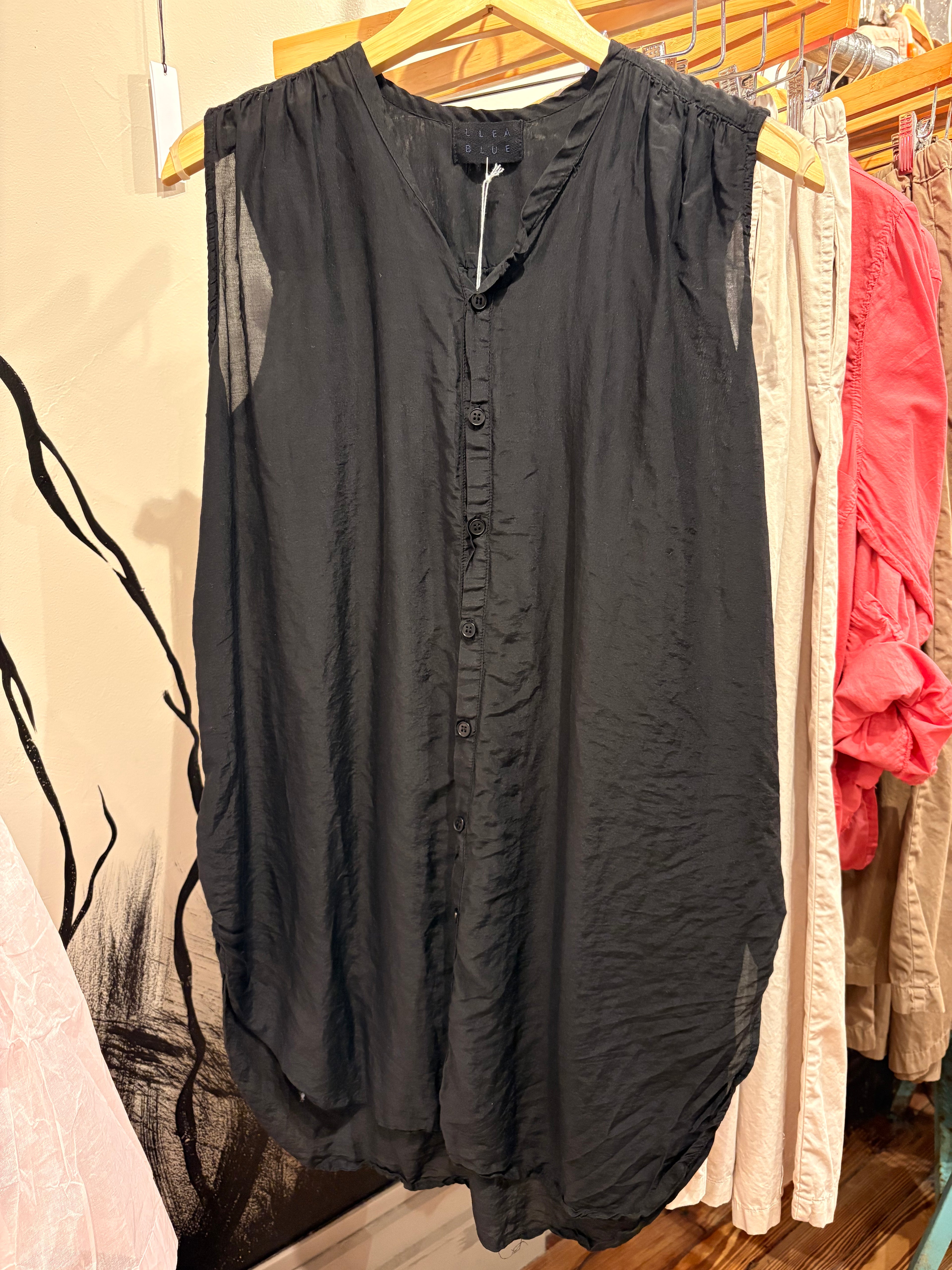 Cotton Silk Sleeveless Tunic - Black