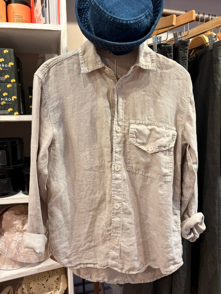 Linen Twill Button Down Shirt in Oat