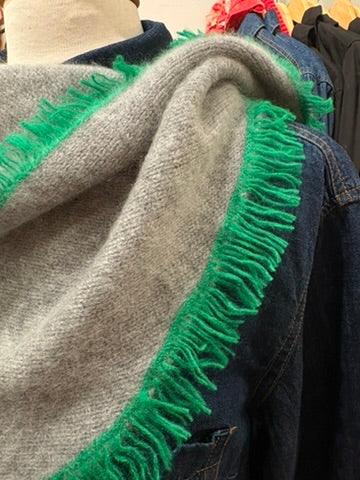 Grey Fringe Edge Triangle Scarf