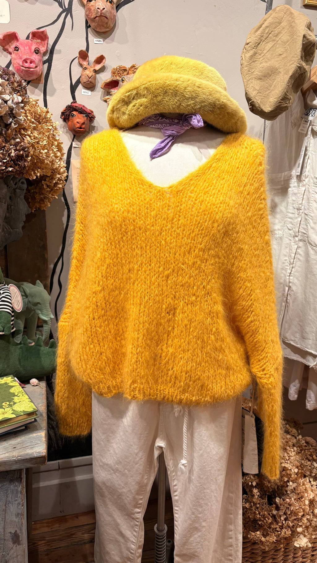 Hand Knit V Neck Batwing Sweater - Gold