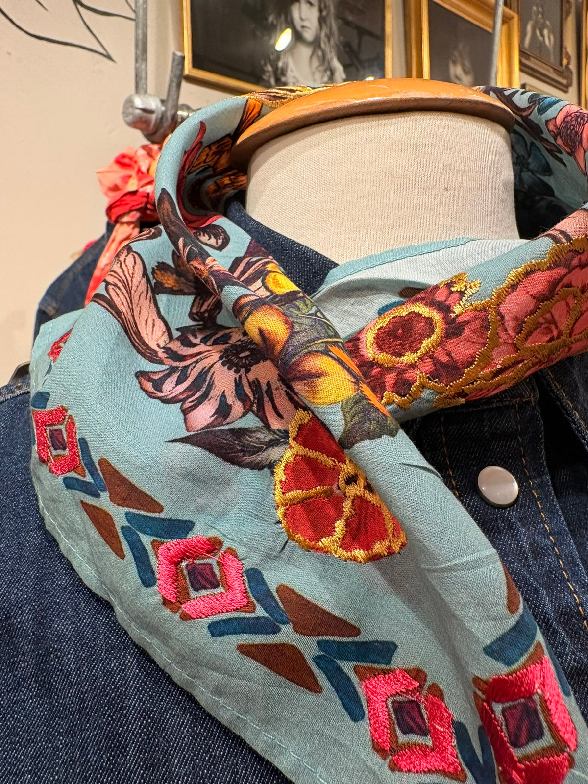 Aqua Mist Floral Print Cotton Scarf