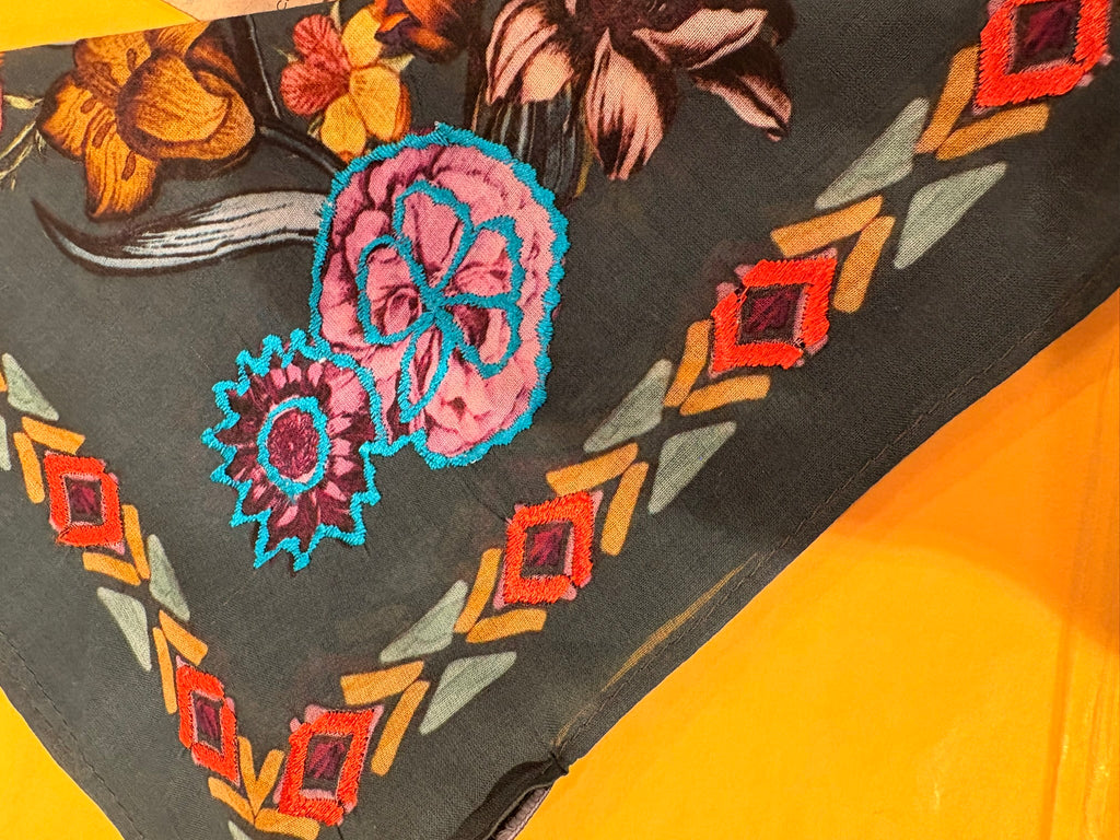 Charcoal Floral Print Cotton Scarf