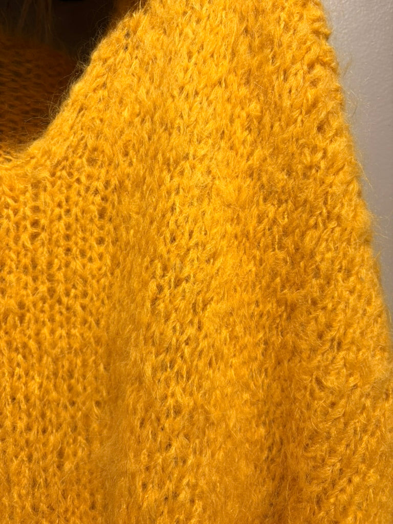 Hand Knit V Neck Batwing Sweater - Gold