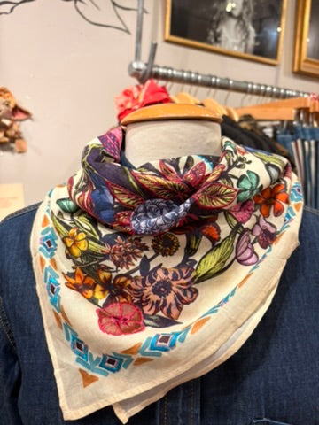 Soft Cream Floral Print Cotton Scarf