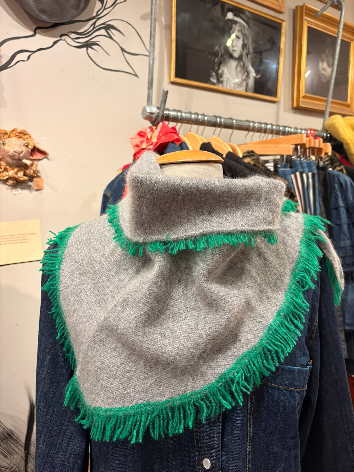 Grey Fringe Edge Triangle Scarf
