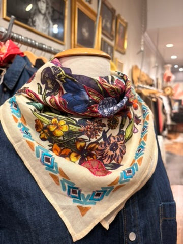 Soft Cream Floral Print Cotton Scarf