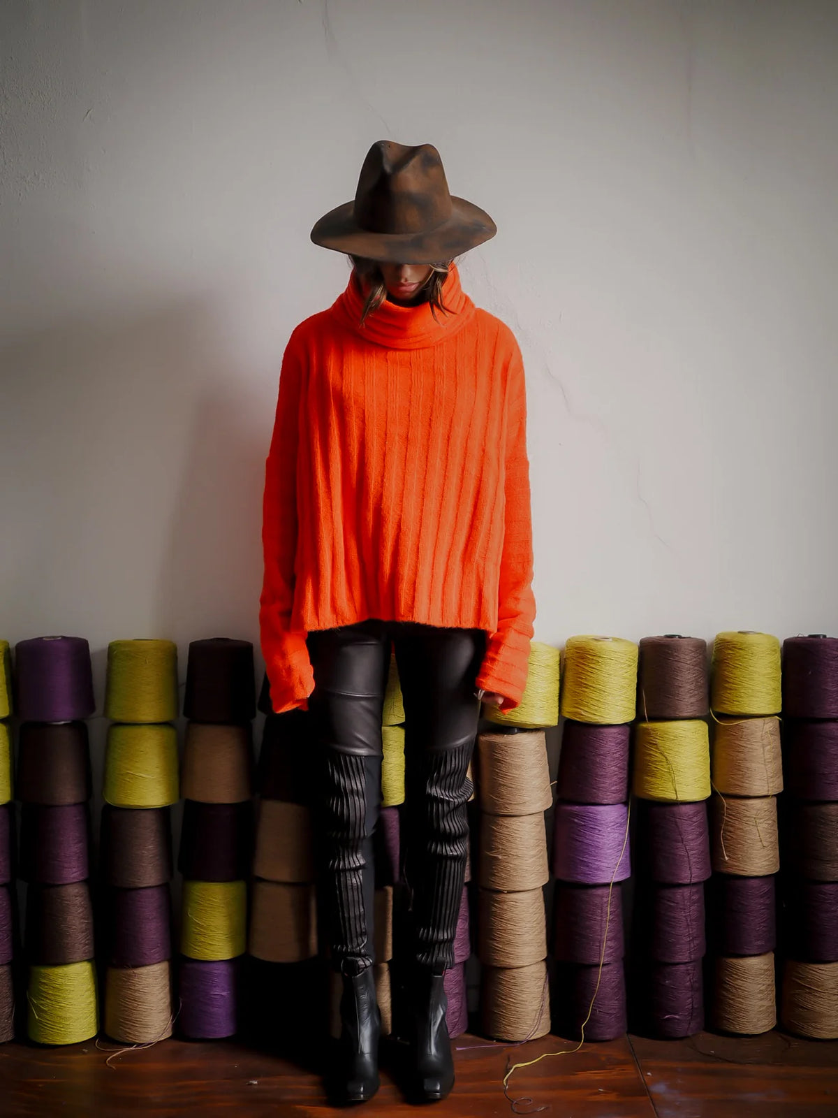 Rib Funnel Neck Jumper - Orange Crush