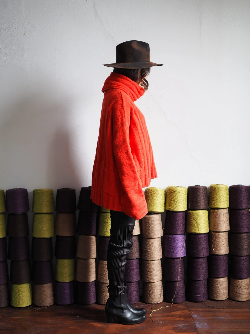 Rib Funnel Neck Jumper - Orange Crush