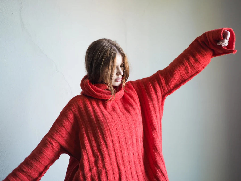 Rib Funnel Neck Jumper - Blood Orange