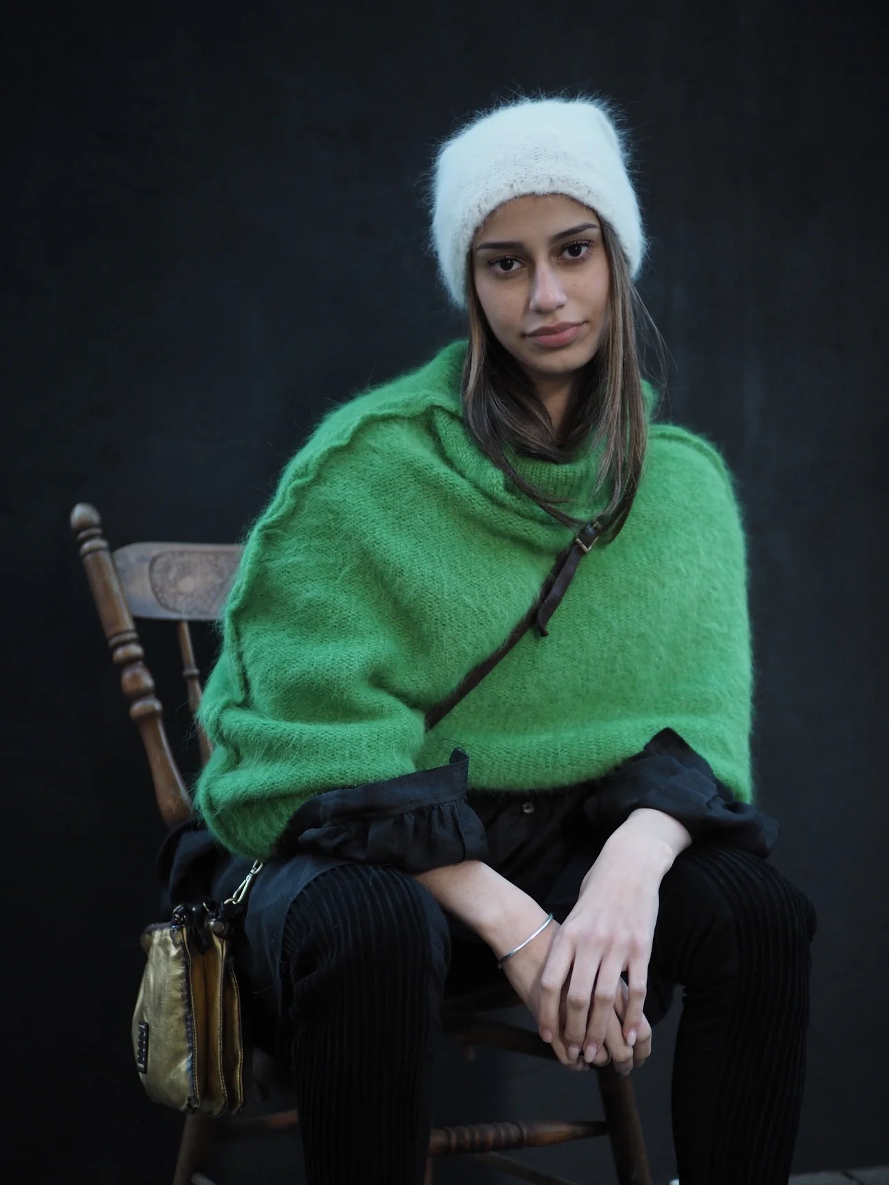 Alpaca Capelet Shrug Lightweight - Green