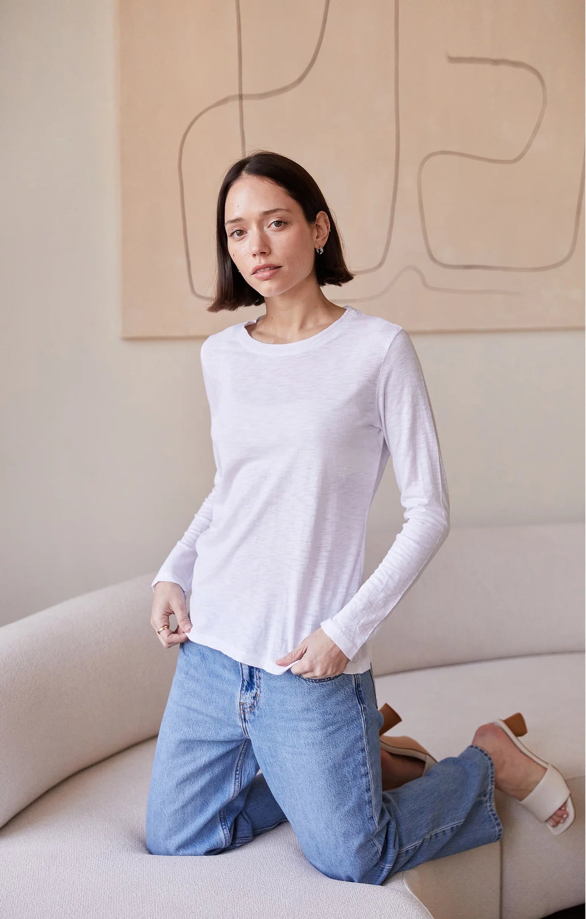 Everyday Long Sleeve Crewneck Tee in Salt