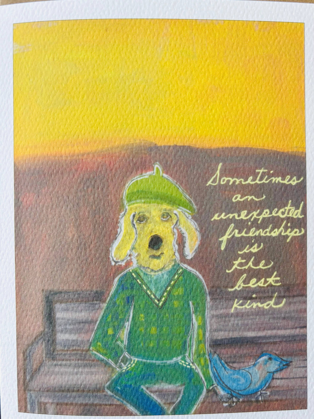 Sometimes Unexpected Friendship dog with bluebird dog card