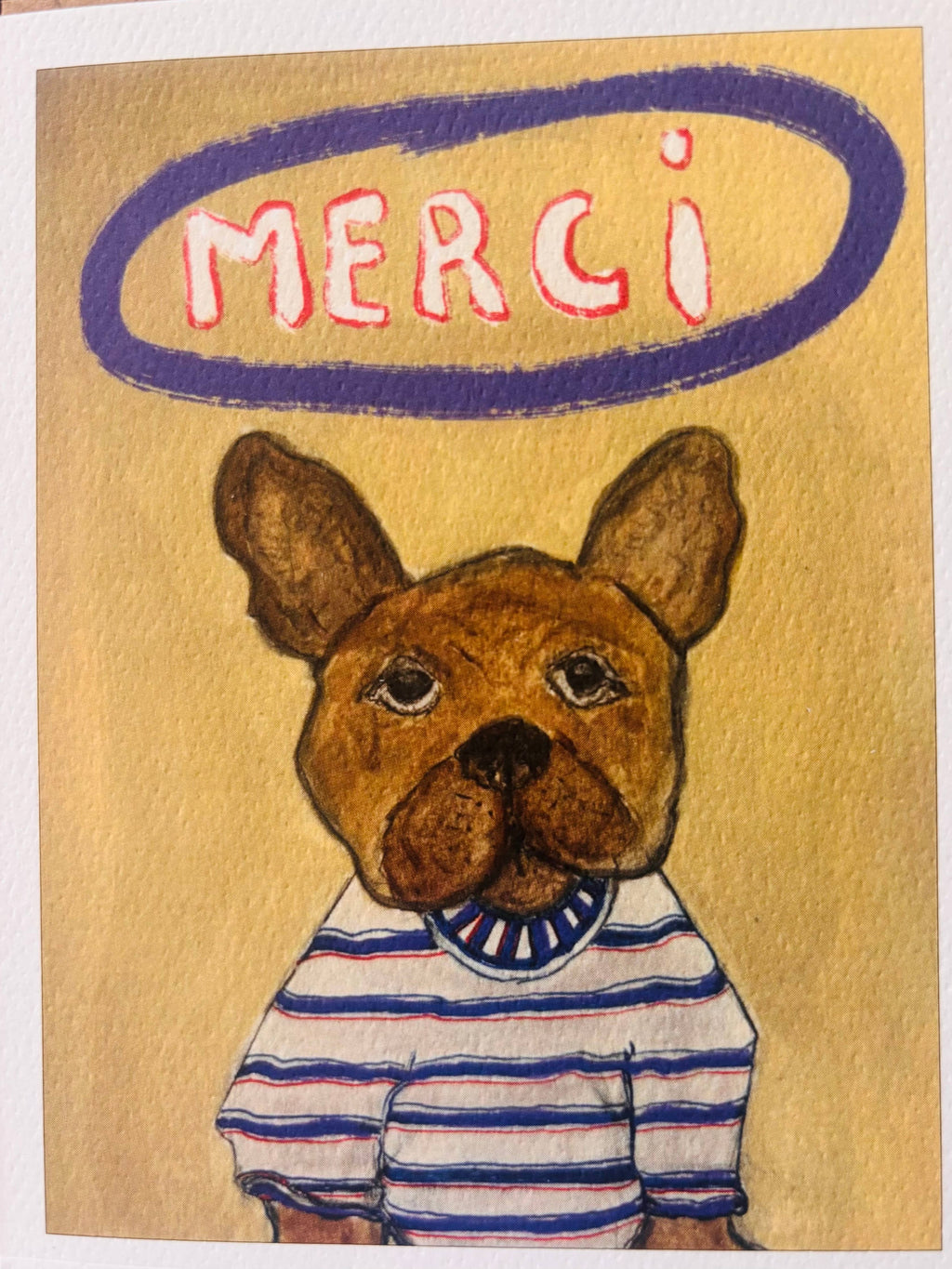Merci French Bulldog pet dog card in adorable striped shirt