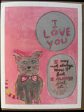 I love you cute kitty shades of pink cat greeting card