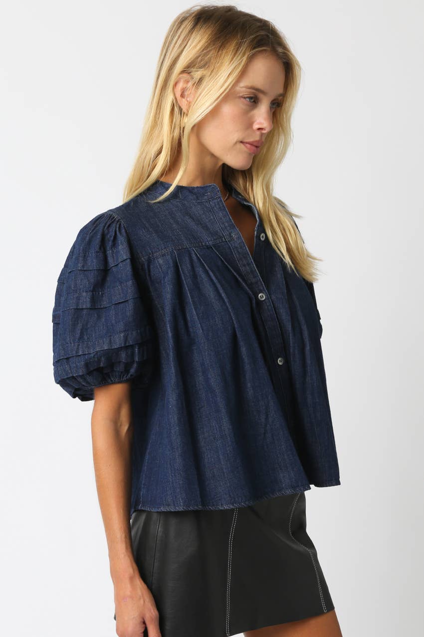 Puff Sleeve Denim Blouse