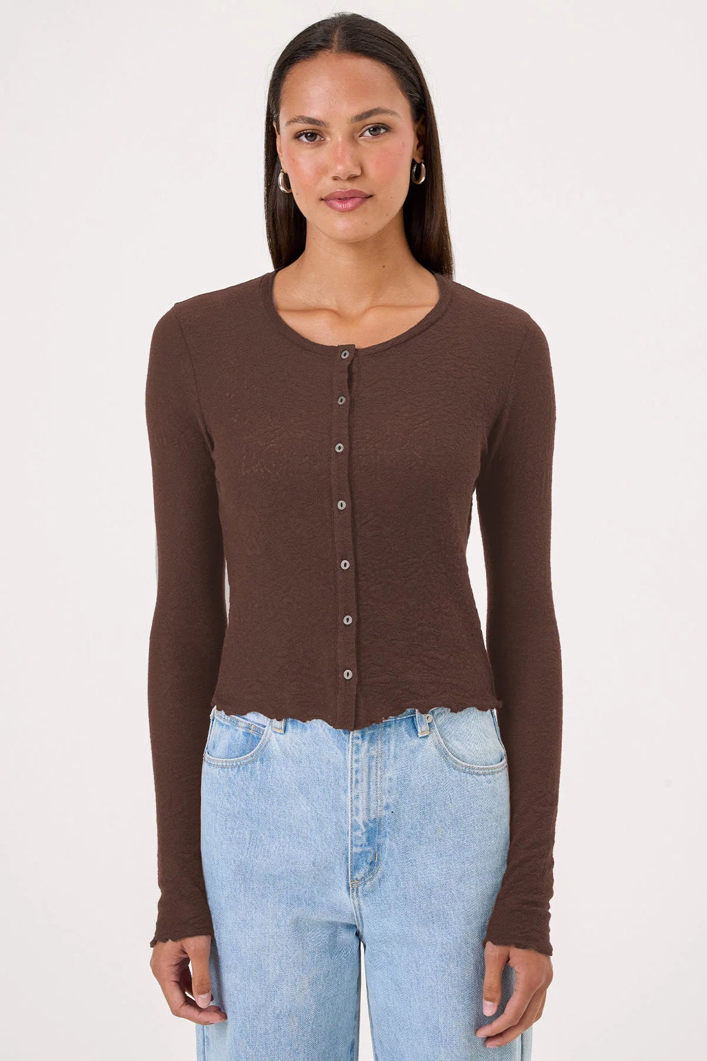 Damask Jersey Long Sleeve Button Front Cardigan