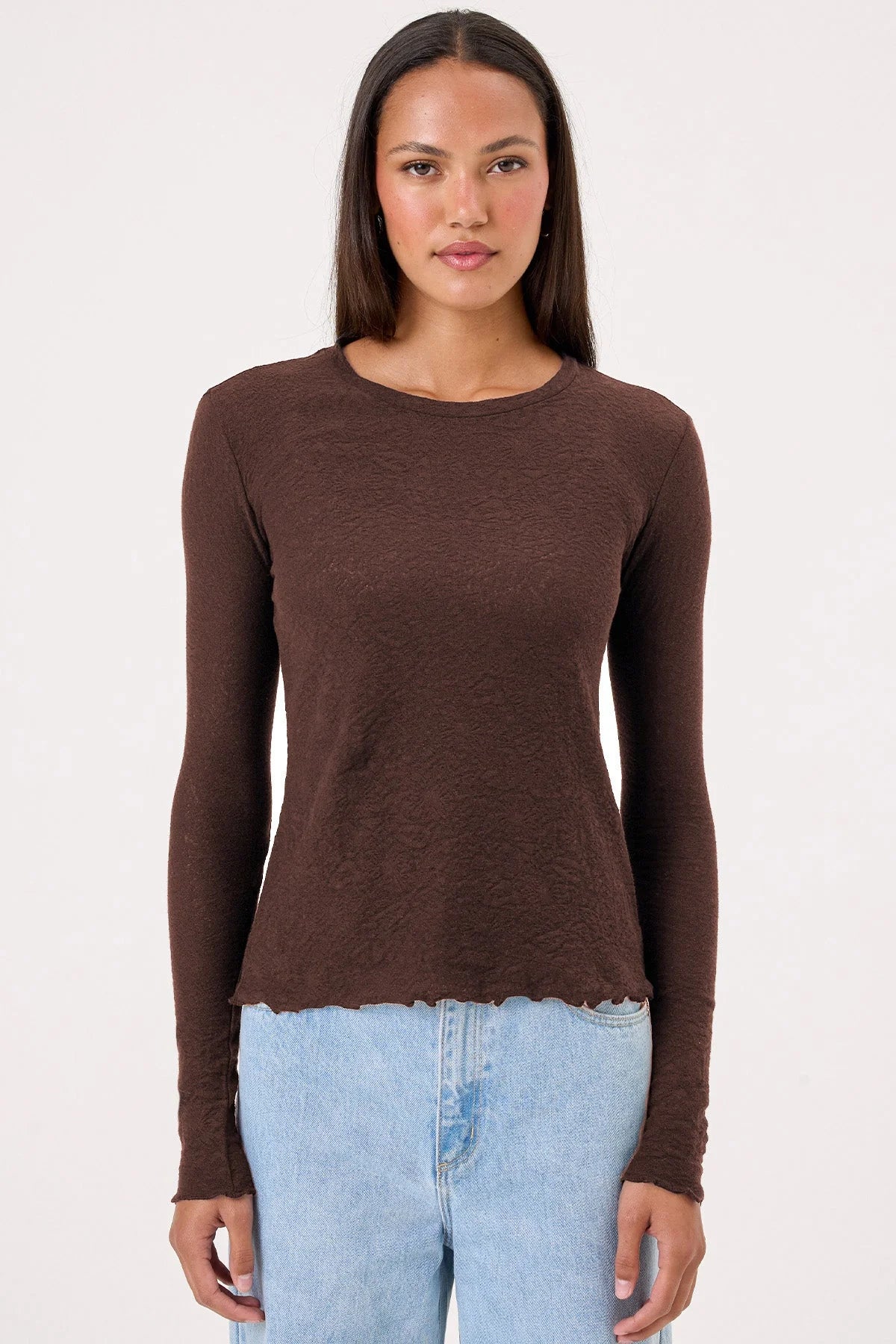 Damask Jersey Long Sleeve Crew Neck