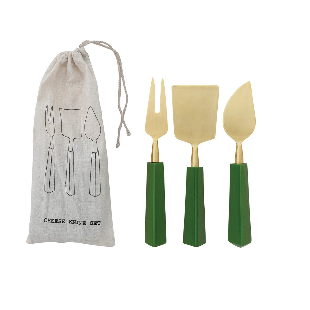 Resin and Gold Cheese Knife Trio - Green